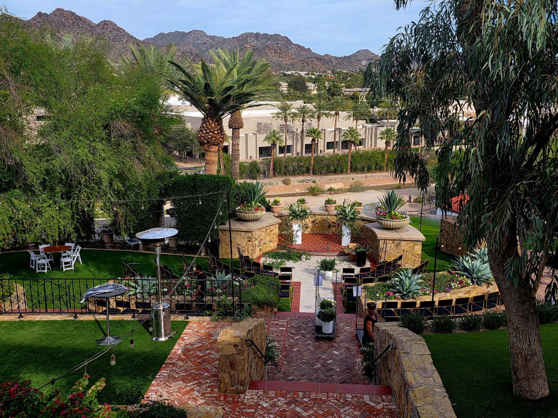 Wrigley Mansion wedding ceremony venue with mountain views and lush garden setting