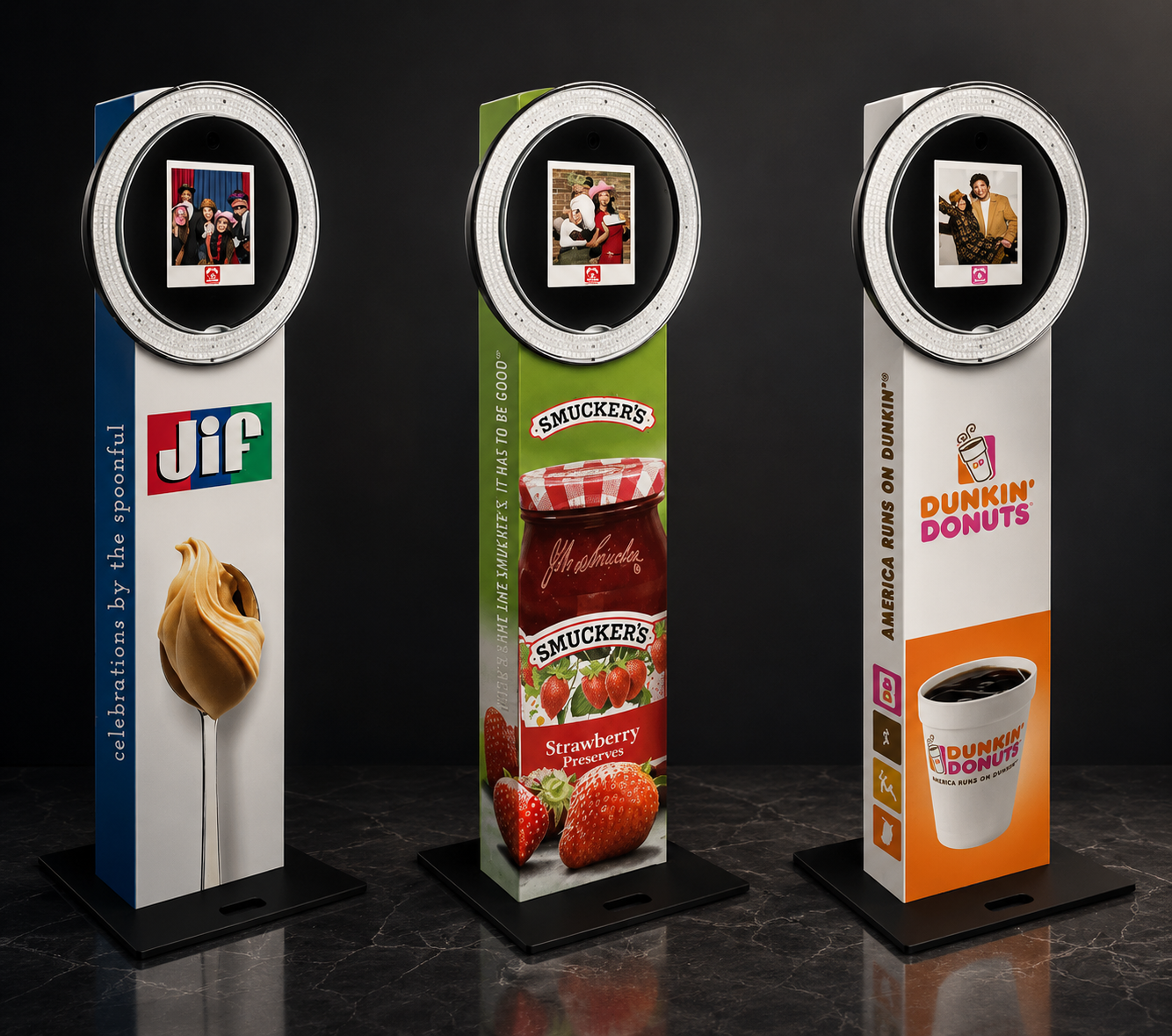 Custom branded booth wraps for Jif, Smucker's, and Dunkin' Donuts