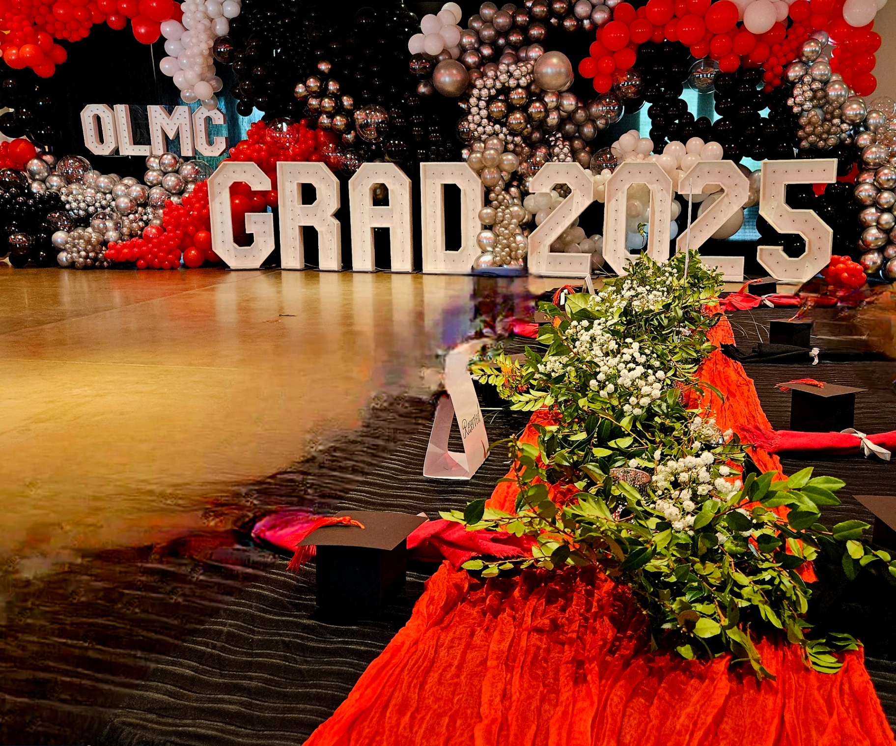 OLMC Grad 2025 balloon marquee display