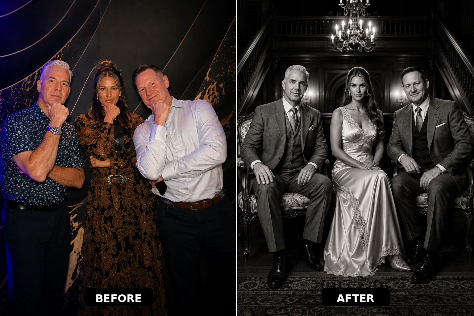 Before and after: luxury black and white portrait