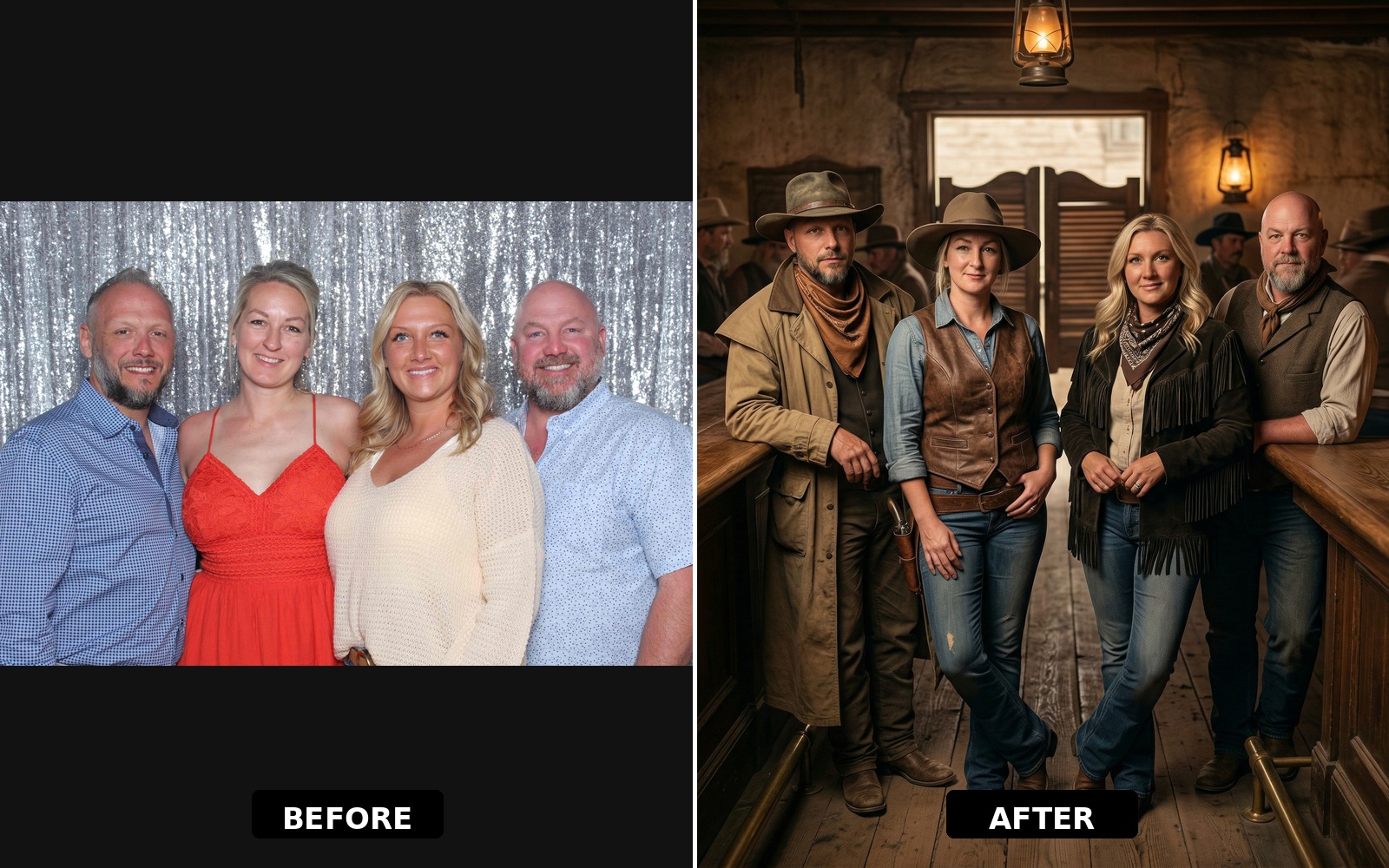 Before and after: western saloon scene