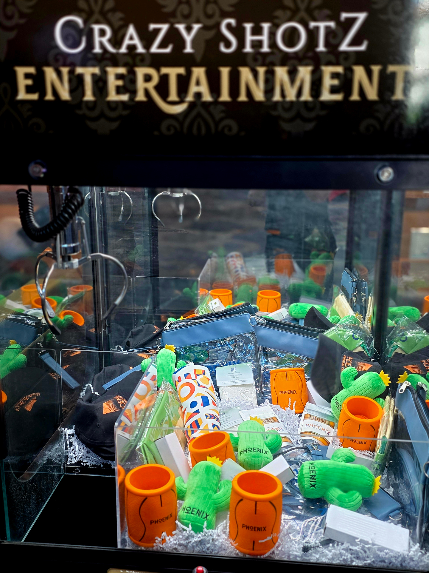Crazy Shotz branded claw machine