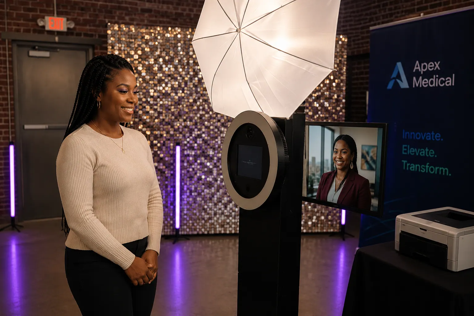 AI headshot booth capturing a professional headshot at a trade show