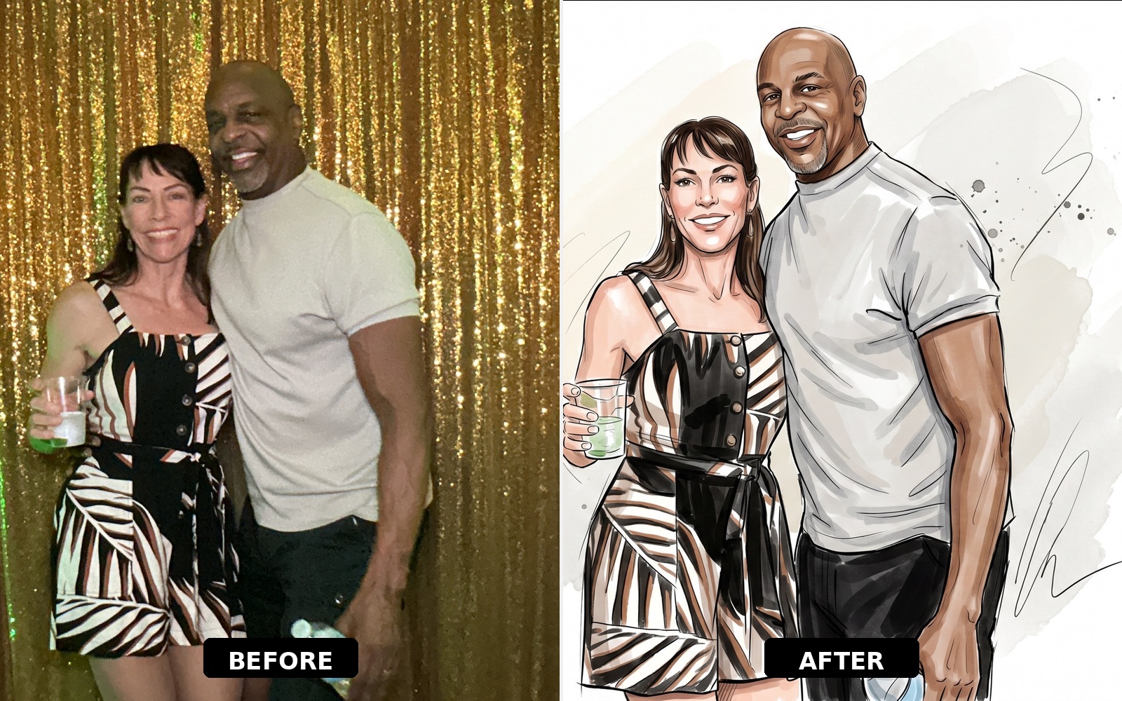 Before and after: couple sketch illustration
