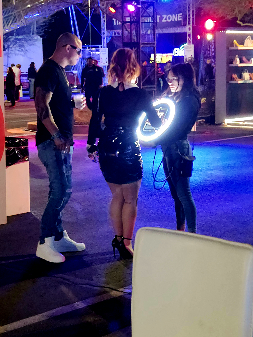 Roaming ring light photo booth at a nighttime event