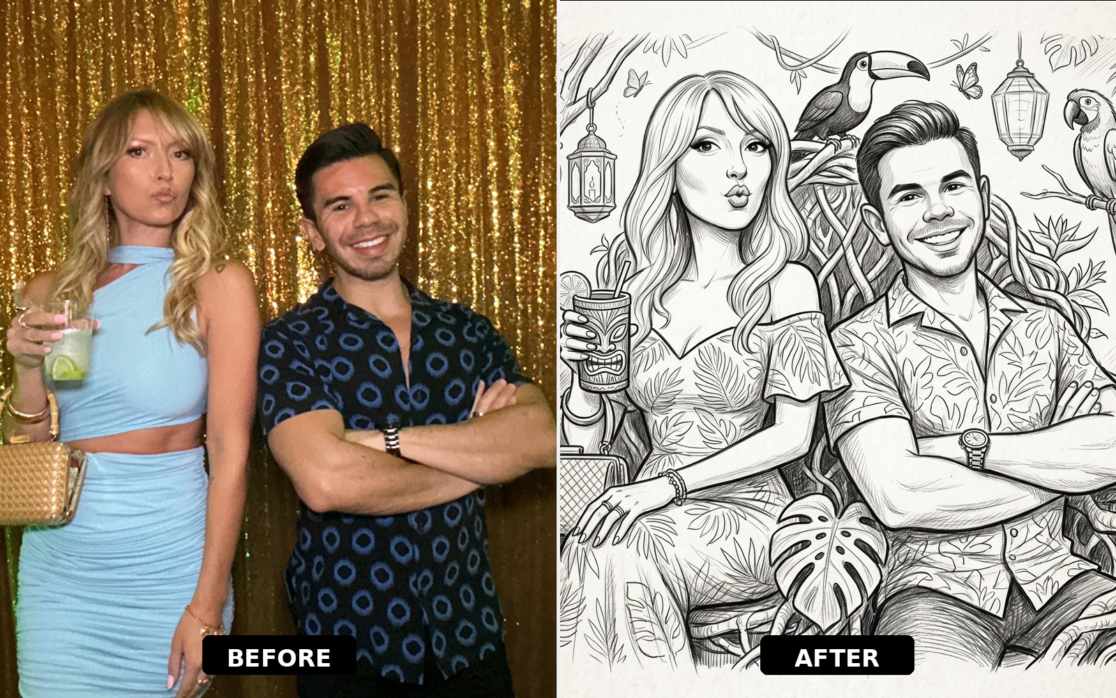 Before and after: tropical sketch illustration