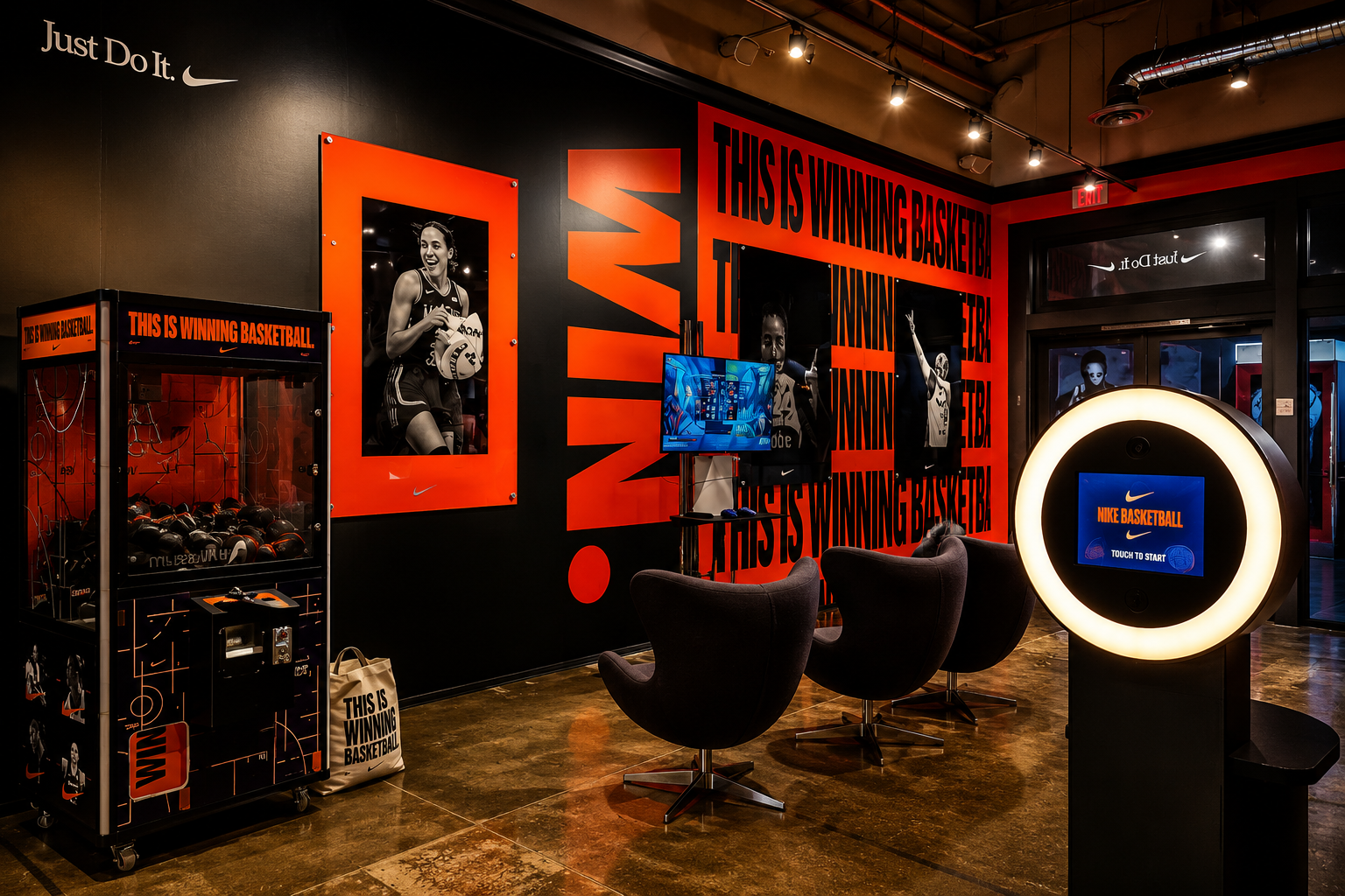 Guests actively engaging at a branded Nike corporate event activation